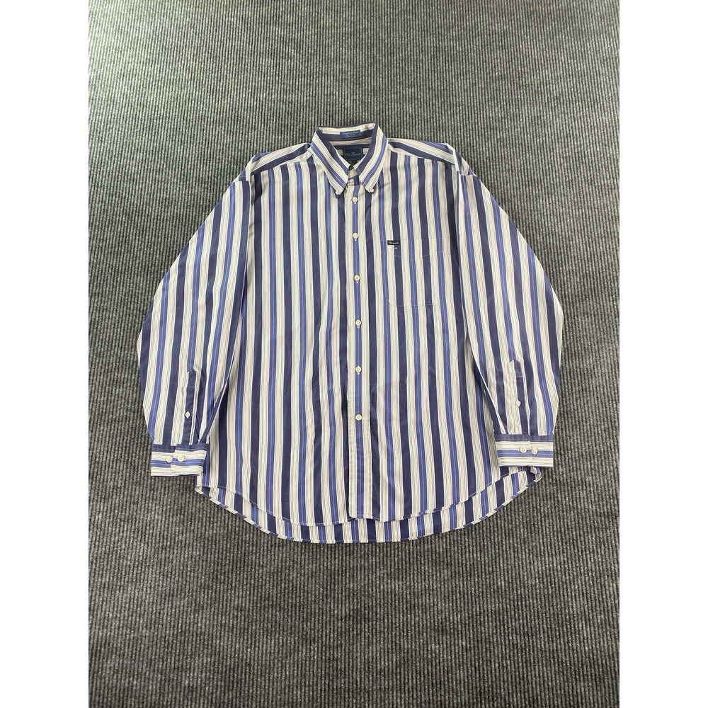 Vintage Facconable Shirt Mens Extra Large Blue White Striped Classic Button USA